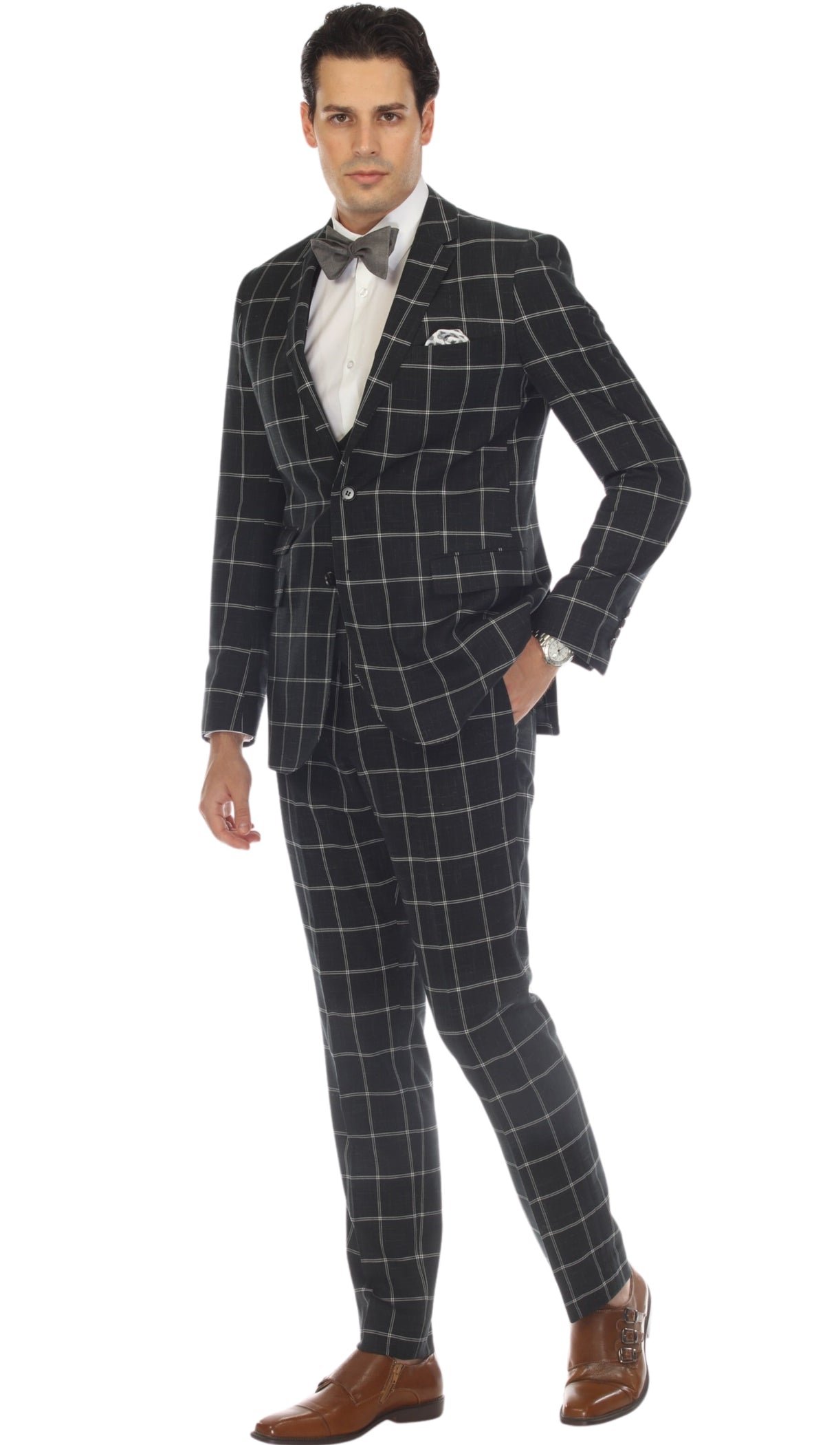 Copper Hunter Green 3pc Slim Fit Notch Lapel Suit with Double Breasted Vest