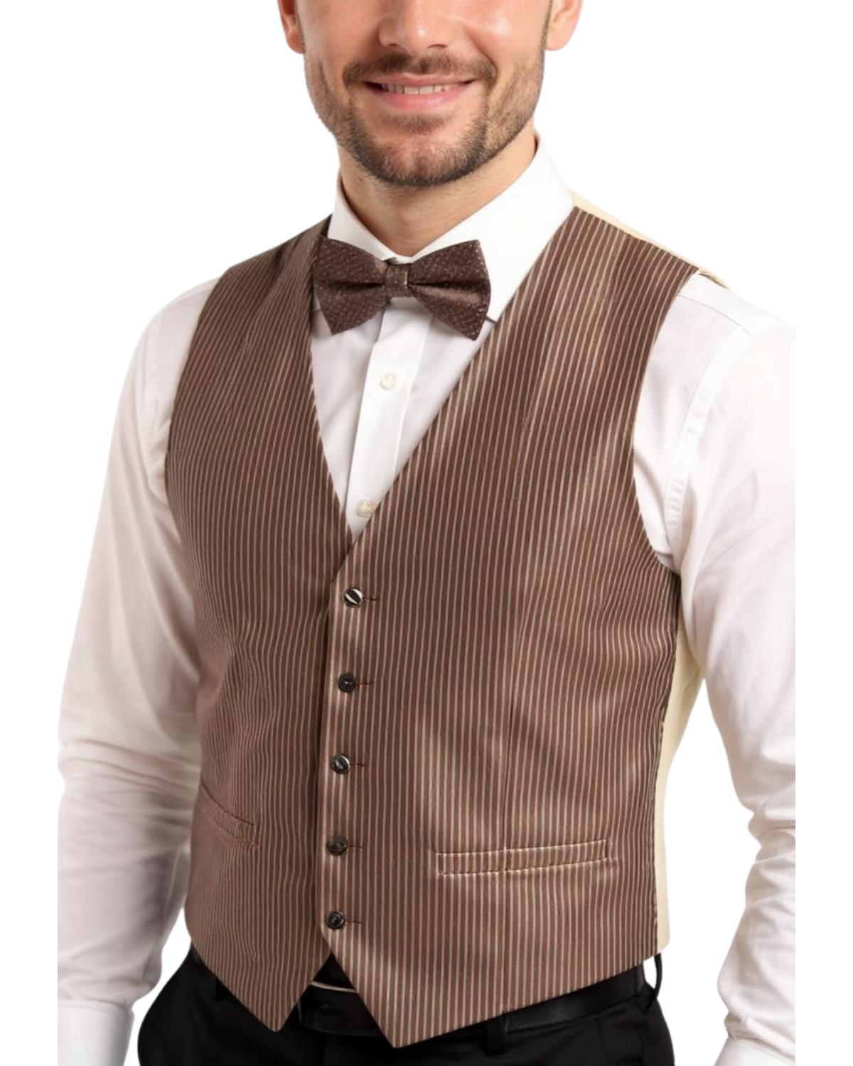 Ferrecci Mens PV400 - Brown Striped with White Back Adjustable Vest Set