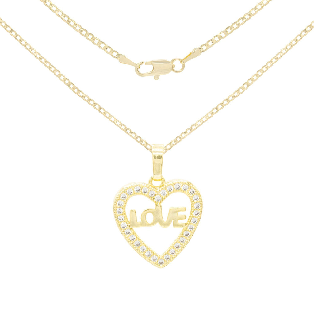 Cubic Zirconia 14K Gold Filled Heart Love Pendant Necklace Set