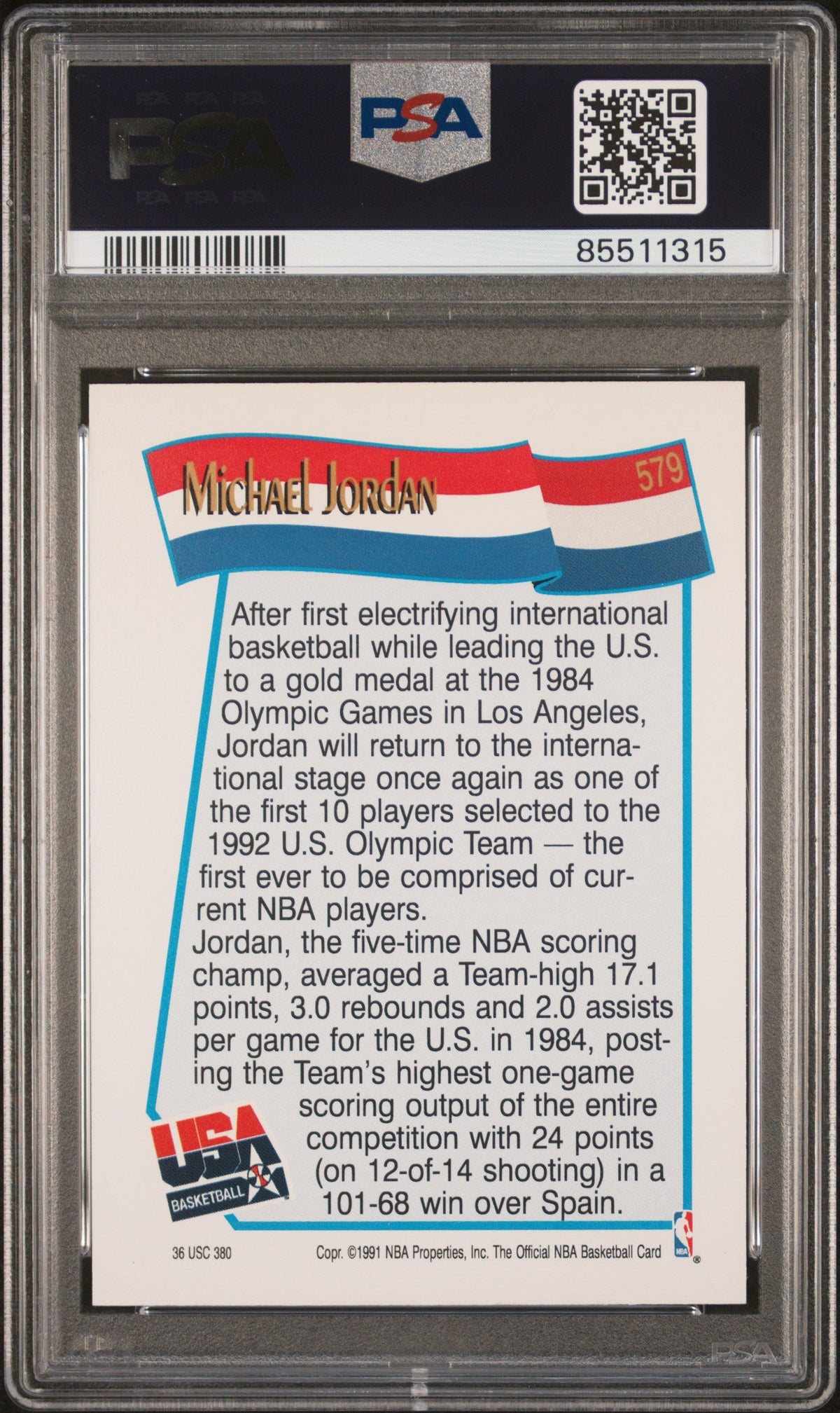 Graded 1991 Hoops Michael Jordan #579 USA Dream Team Basketball Card PSA 10 Gem Mint