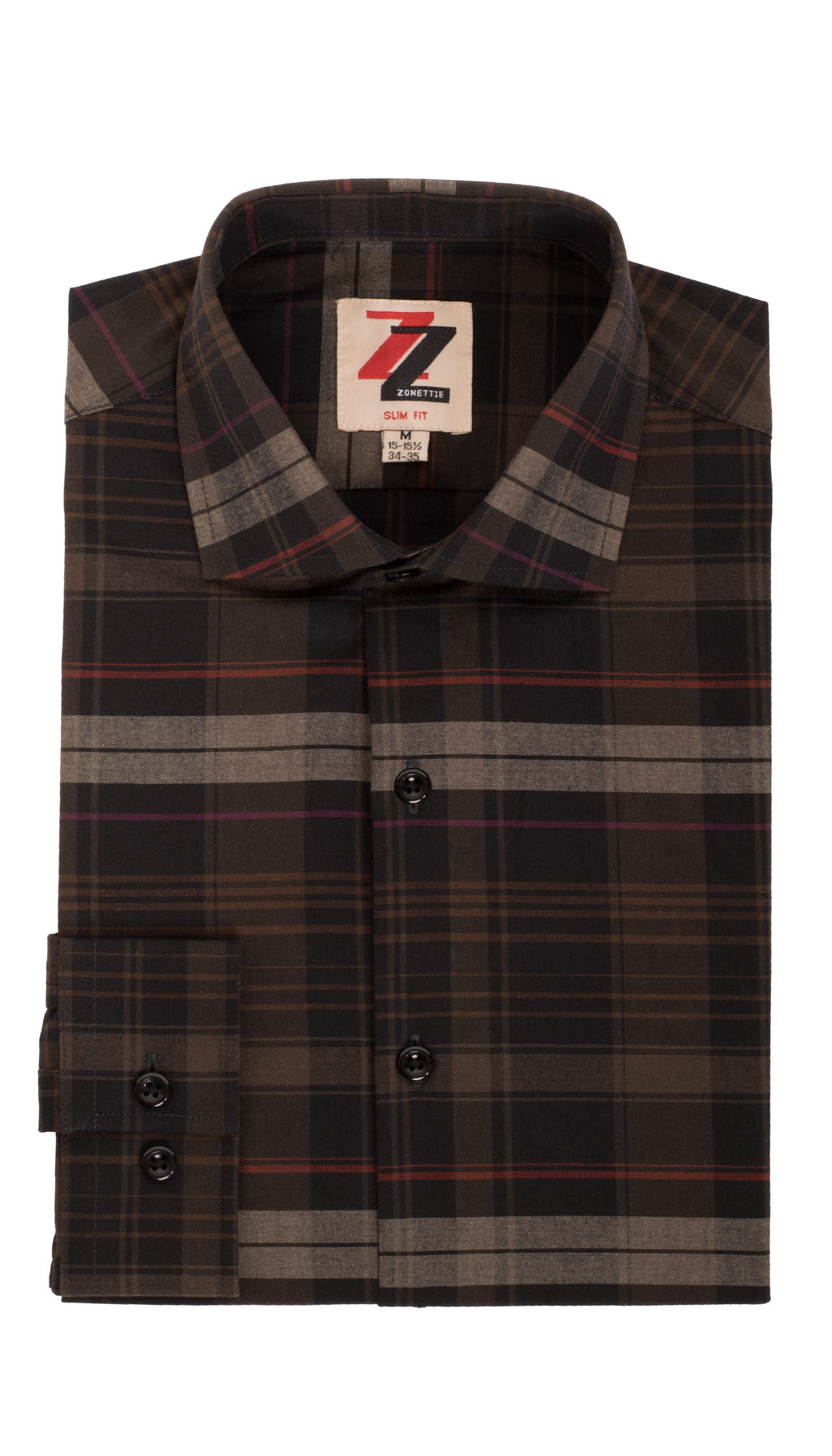 Brown Plaid Slim Fit Casual Shirt - Vale