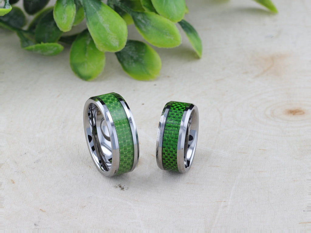 VERMONT Tungsten Wedding Band With Emerald Green Carbon Fiber Inlay - 8mm