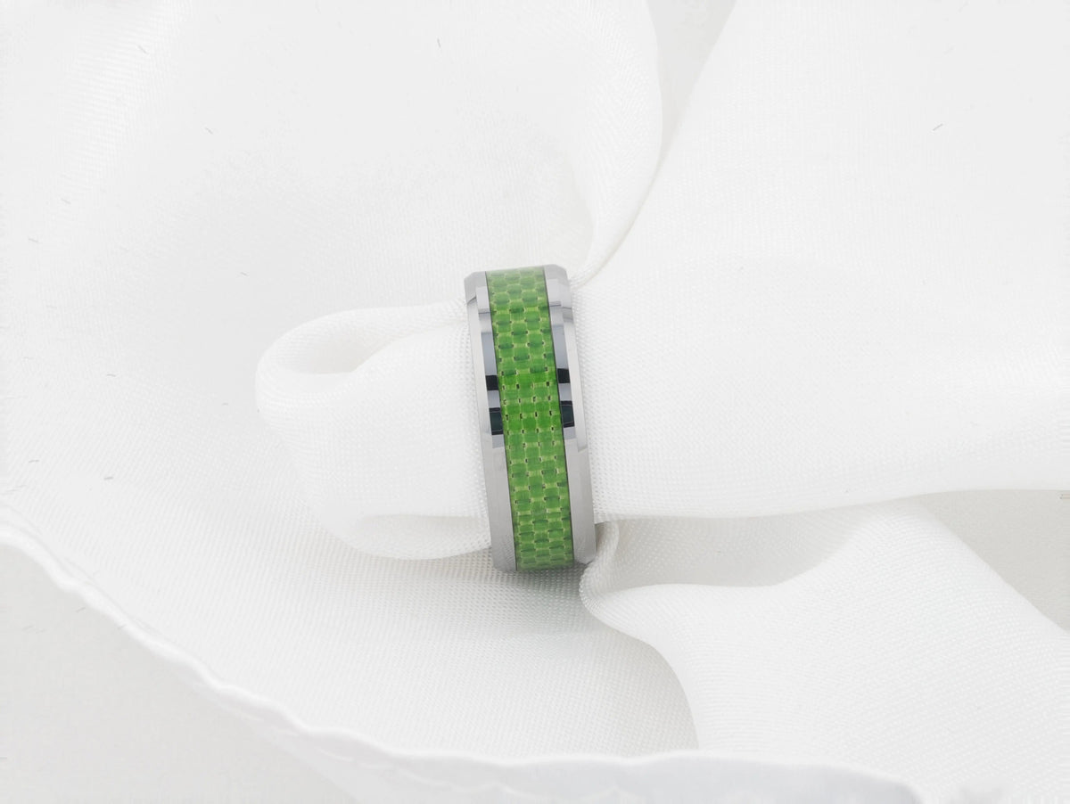 VERMONT Tungsten Wedding Band With Emerald Green Carbon Fiber Inlay - 8mm