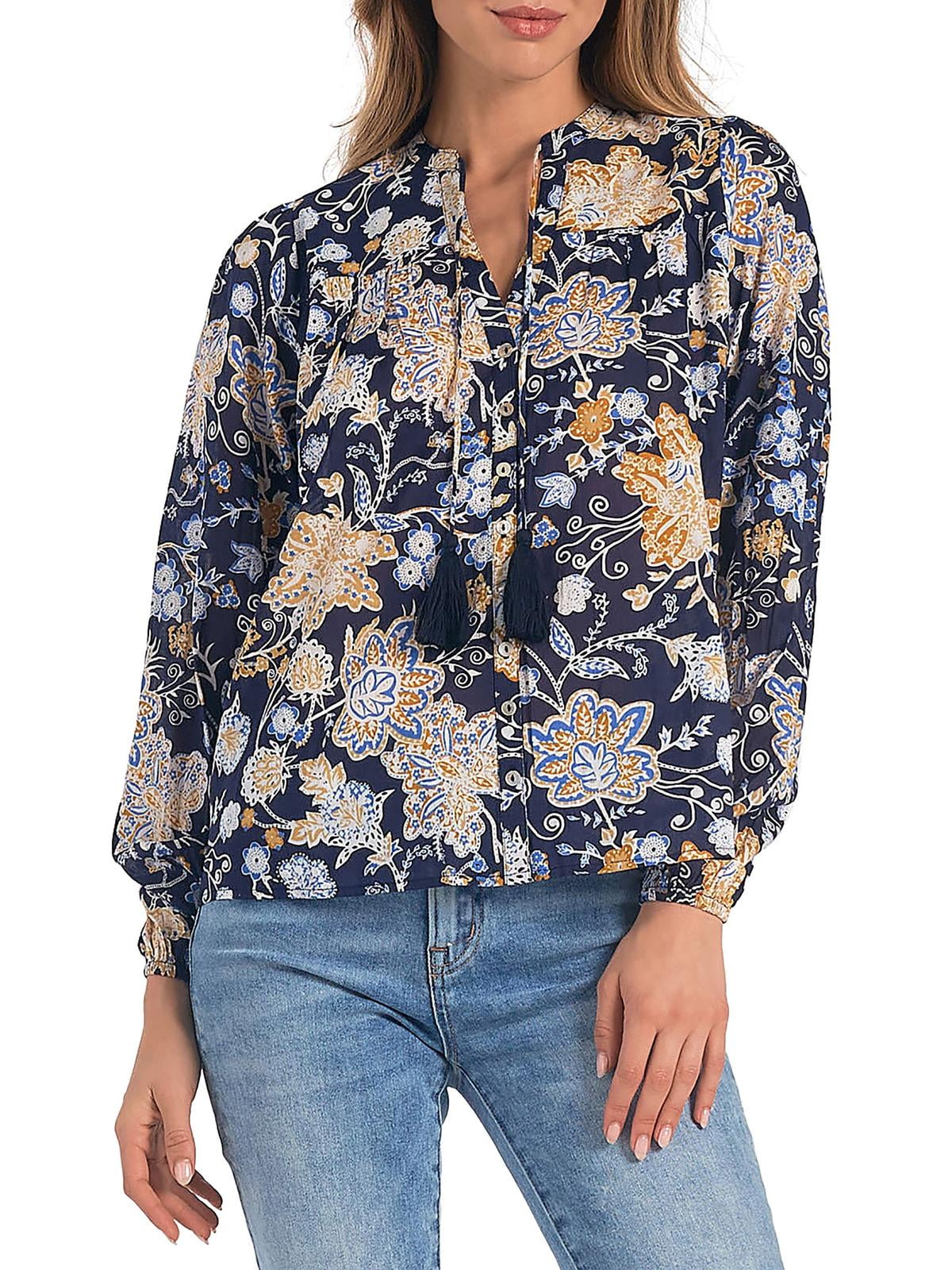 Elan Printed Cotton Peasant Top