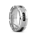 VALOR Grooved Tungsten Ring with Silver Inlay & Black Diamonds - 8mm