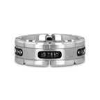 VALOR Grooved Tungsten Ring with Silver Inlay & Black Diamonds - 8mm