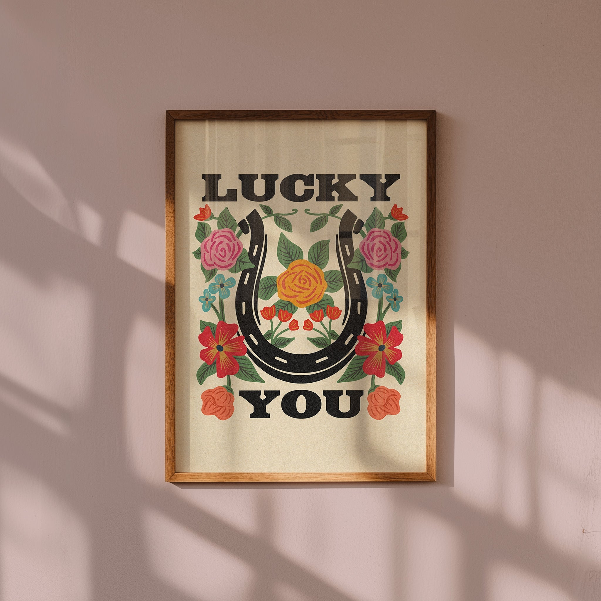 Lucky You Floral Horseshoe Art Print