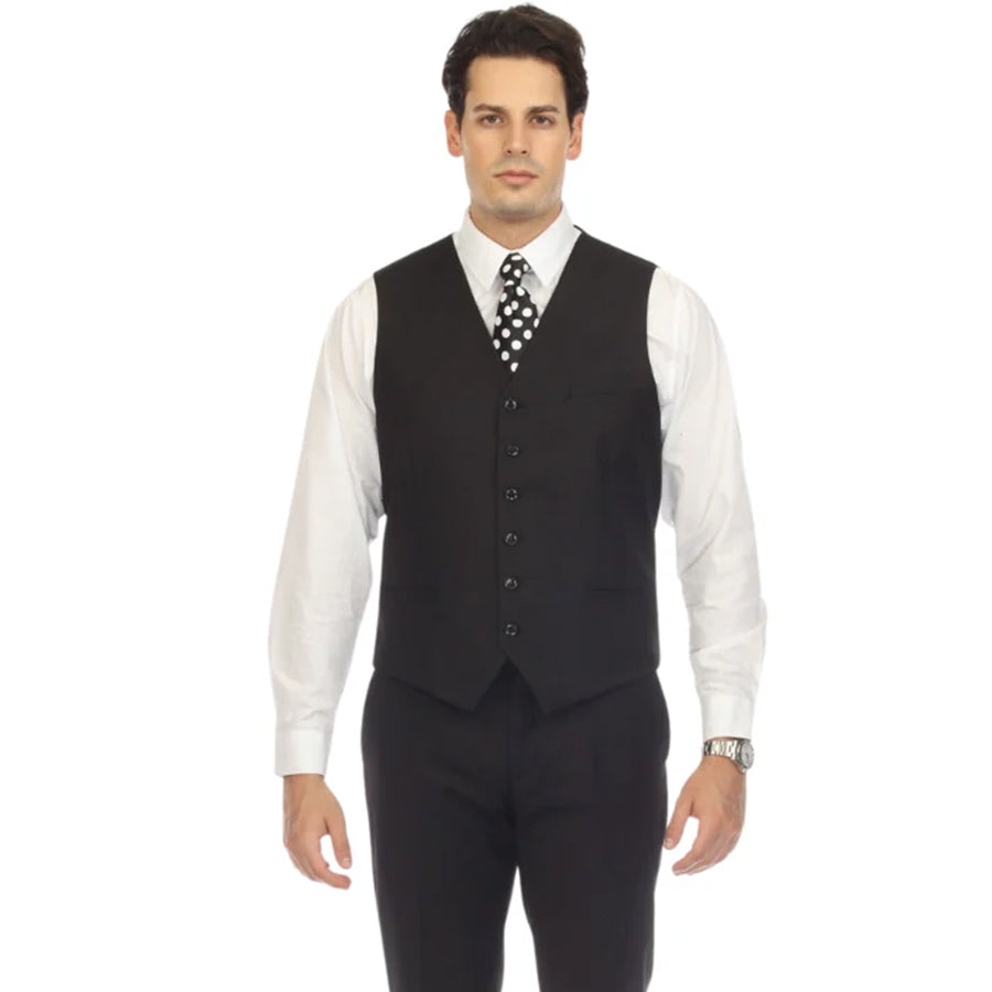 Men's Black Vest - Solo Adjustable Suit Vest & Waistcoat for Wedding, Groomsmen & Prom, Sizes 36-52 | Ferrecci
