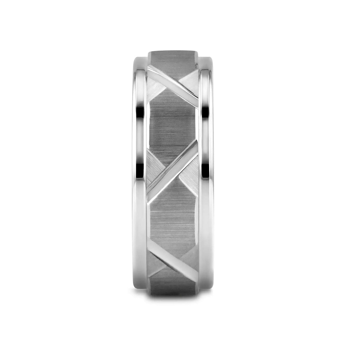 VESTIGE Tungsten Ring with Triangle Angle Grooves and Raised Center - 8mm