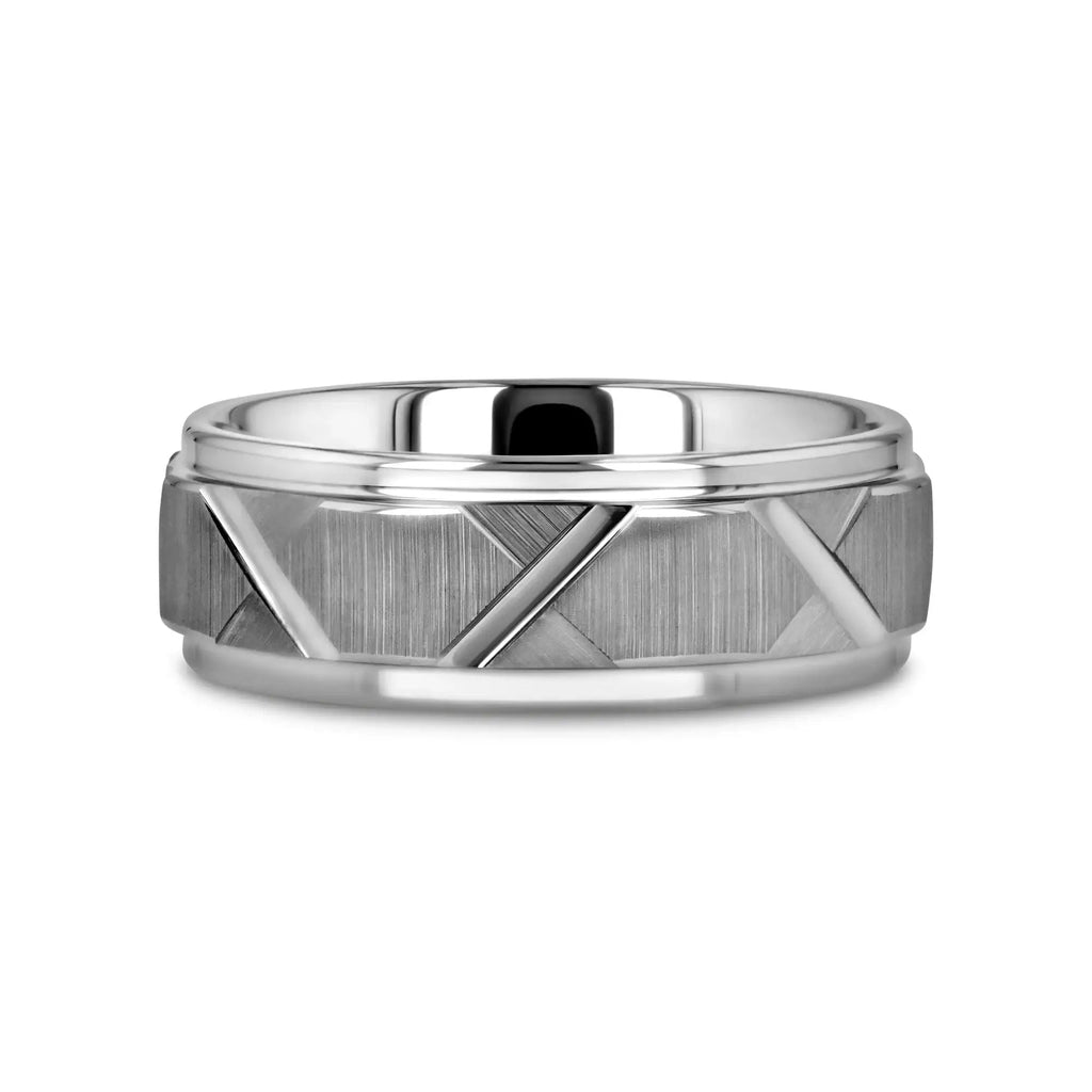 VESTIGE Tungsten Ring with Triangle Angle Grooves and Raised Center - 8mm