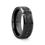 VESUVIUS Men’s Polished Black Ceramic Wedding Band with Black & Gray Lava Rock Stone Inlay & Polished Beveled Edges - 6mm & 8mm