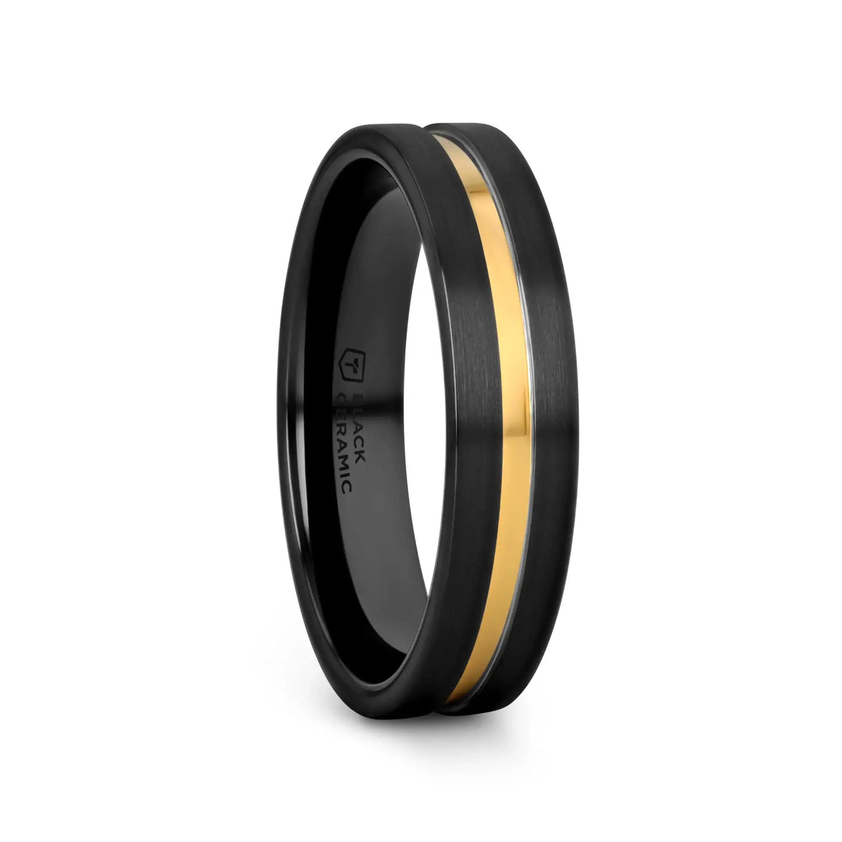 VIVALDI Black Ceramic Wedding Band With Yellow Gold Groove - 4mm - 8mm