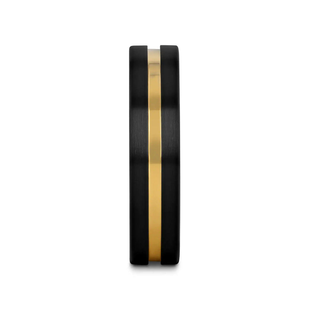 VIVALDI Black Ceramic Wedding Band With Yellow Gold Groove - 4mm - 8mm