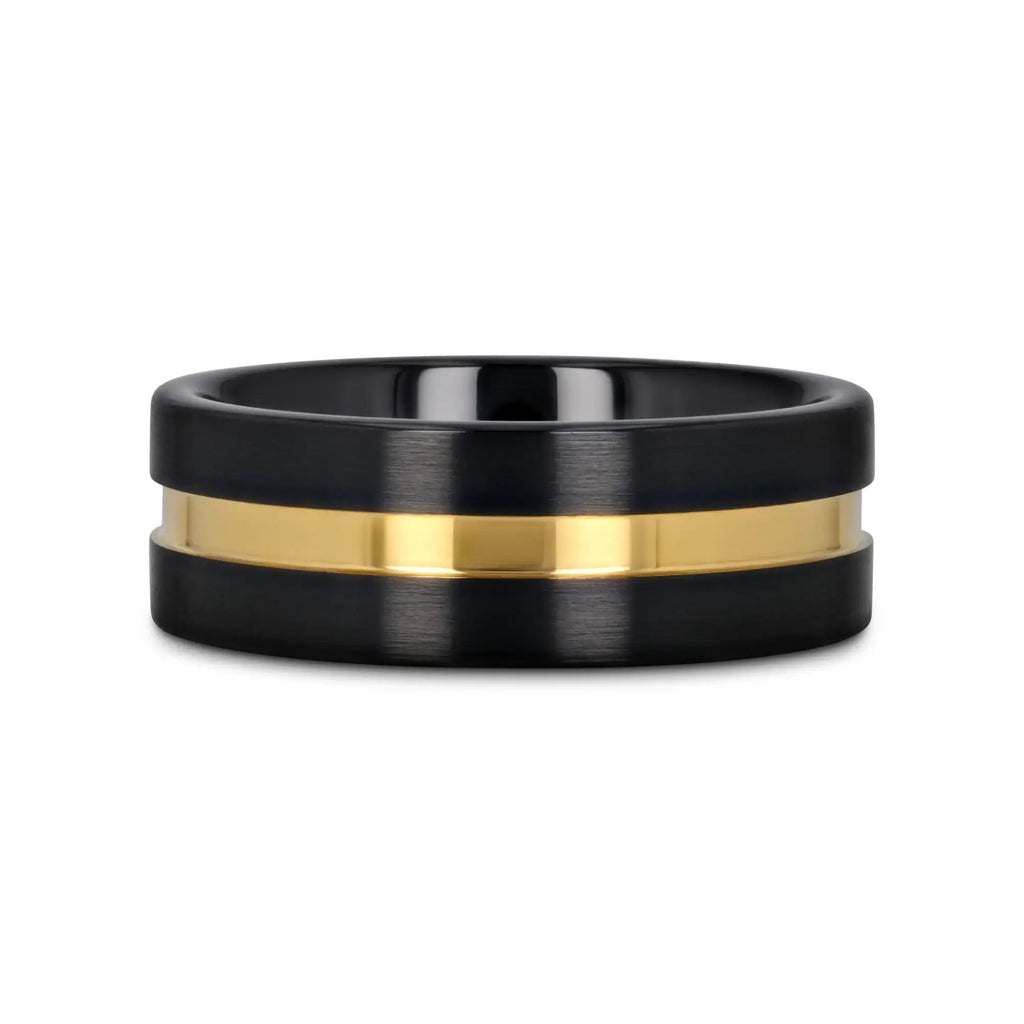 VIVALDI Black Ceramic Wedding Band With Yellow Gold Groove - 4mm - 8mm