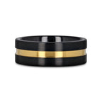 VIVALDI Black Ceramic Wedding Band With Yellow Gold Groove - 4mm - 8mm