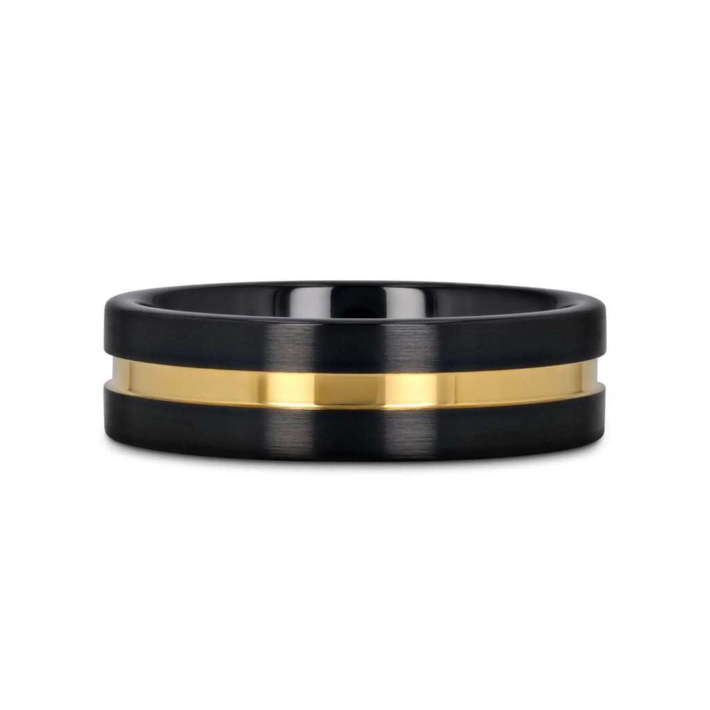 VIVALDI Black Ceramic Wedding Band With Yellow Gold Groove - 4mm - 8mm