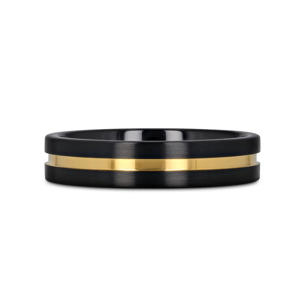 VIVALDI Black Ceramic Wedding Band With Yellow Gold Groove - 4mm - 8mm