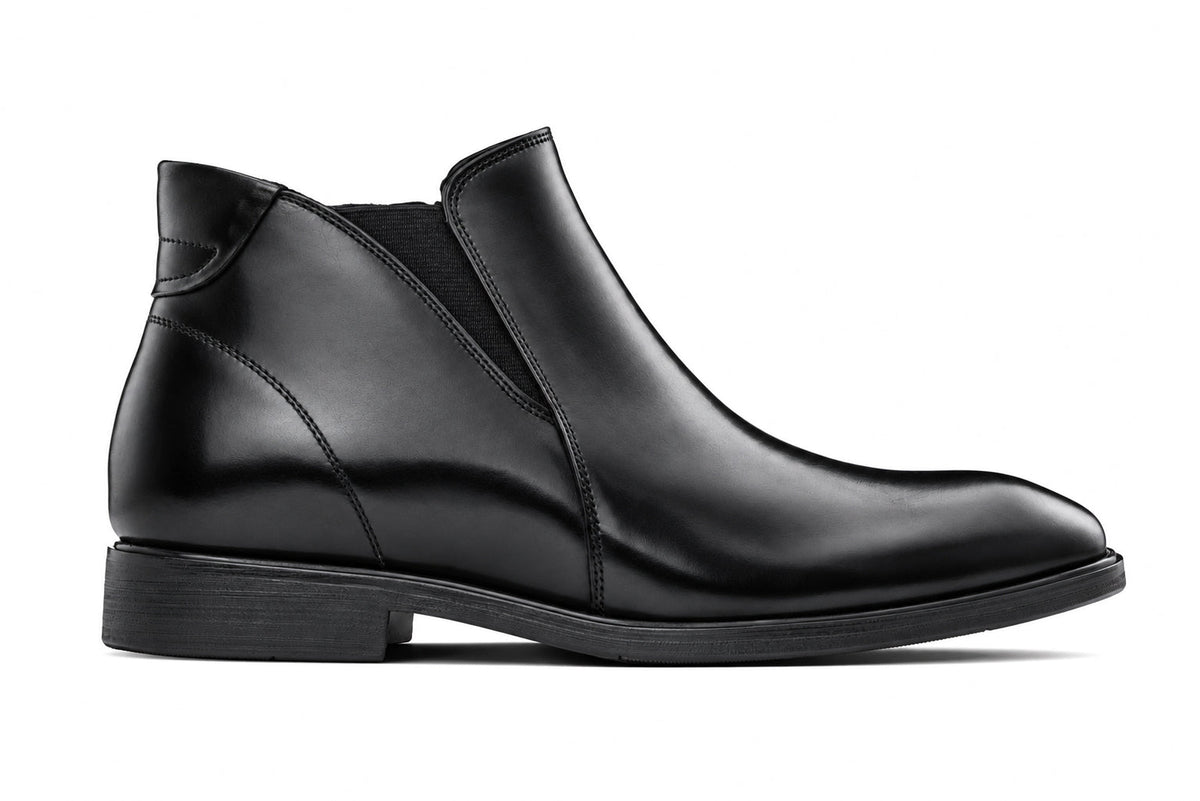 TOTO - W0370 - 2.6 Inches Taller (Black) - Soft Supple Genuine Leather Mid-Top Ankle Zipper Boot