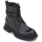 TOTO - W0661 - 3.2 Inches Taller (Black) - Chunky Sole Biker Style High Top Zipper Boot