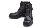 TOTO - W0661 - 3.2 Inches Taller (Black) - Chunky Sole Biker Style High Top Zipper Boot