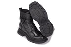 TOTO - W0661 - 3.2 Inches Taller (Black) - Chunky Sole Biker Style High Top Zipper Boot