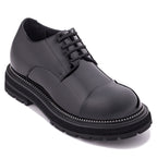 TOTO - W0983 - 3.3 Inches Taller (Black Patent Leather) - Low Top Chunky Sole Cap-Toe Casual Derbies