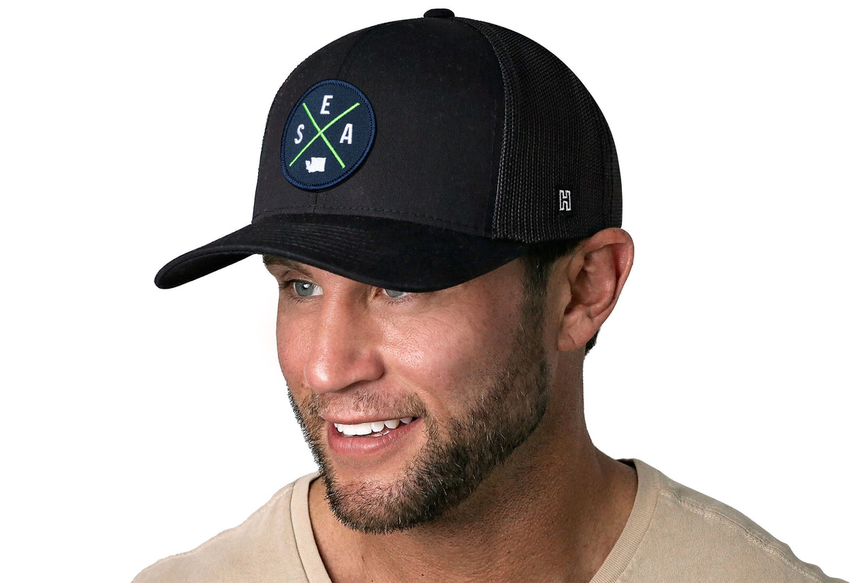 Seattle Trucker Hat  |  Blue-Green SEA X Snapback