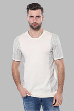 Circle Neck Patterned Cream Knitted T-Shirt - Wessi