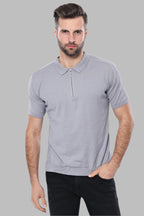 Circle Neck Patterned Grey Knitted T-Shirt - Wessi