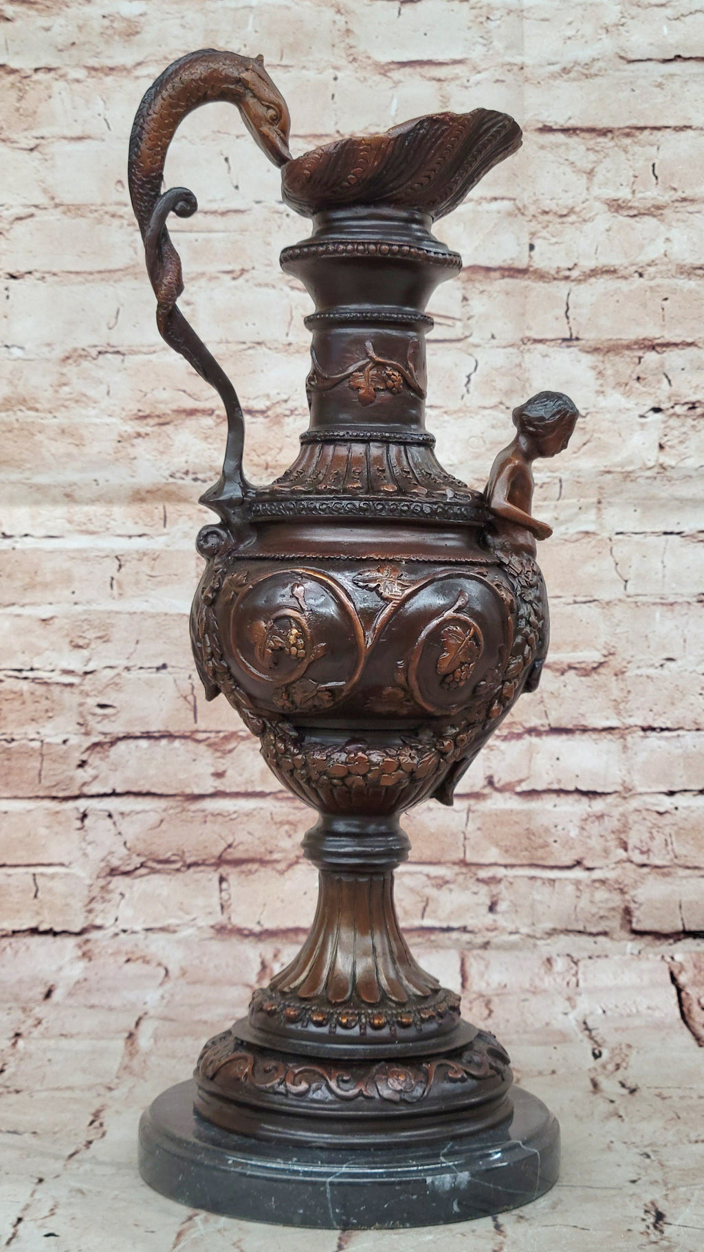 Bronze Dragon Urn Sculpture with Gate Keeper Signed and Number by Falconet Statue