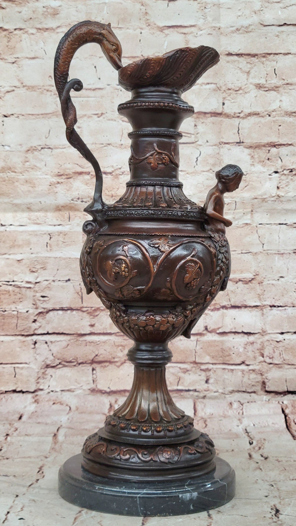 Bronze Dragon Urn Sculpture with Gate Keeper Signed and Number by Falconet Statue