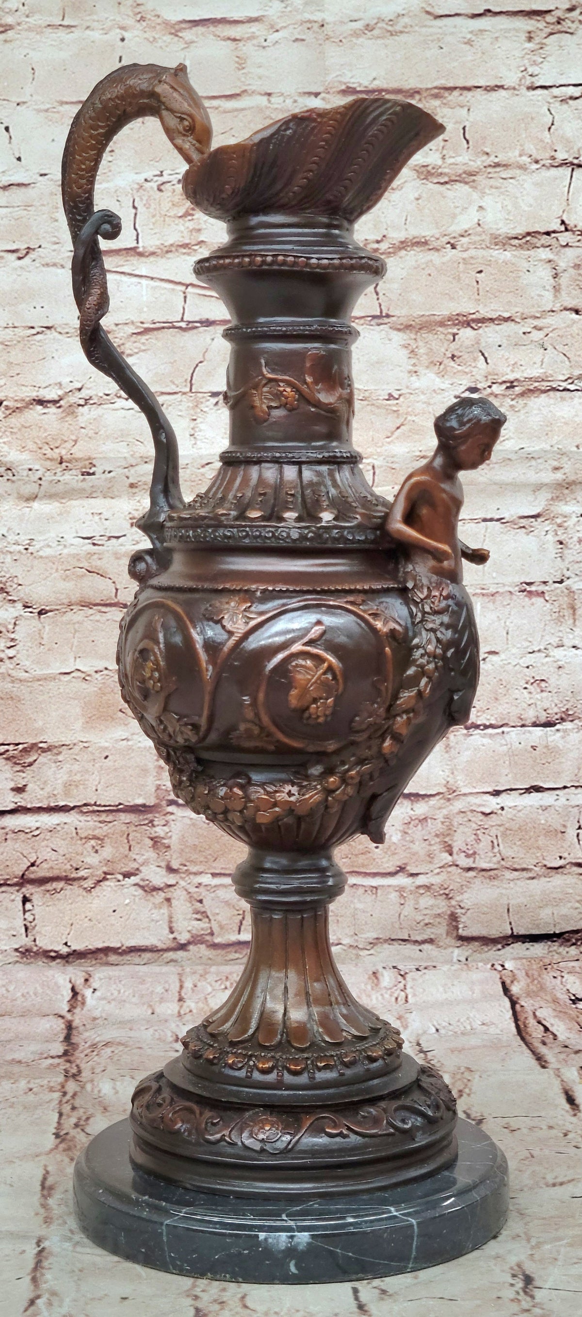 Bronze Dragon Urn Sculpture with Gate Keeper Signed and Number by Falconet Statue
