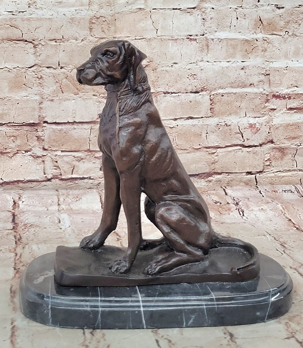 Bronze Dog Sculpture – Noble Canine Guardian Statue on Marble Base