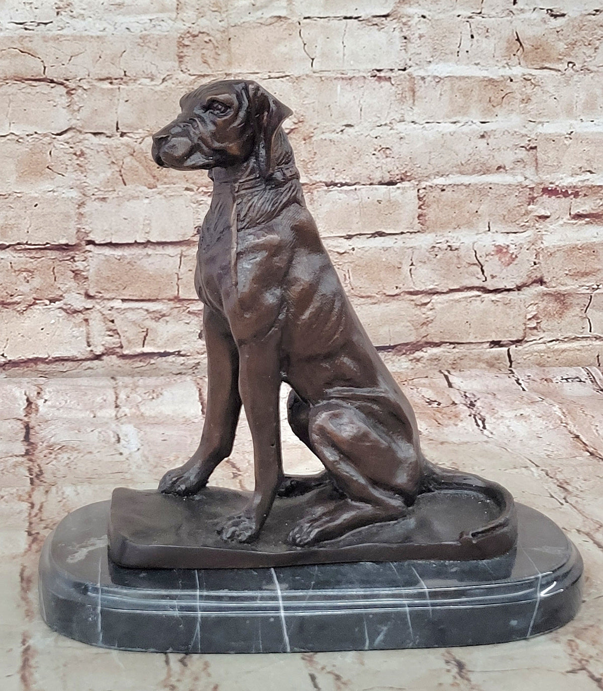 Bronze Dog Sculpture – Noble Canine Guardian Statue on Marble Base