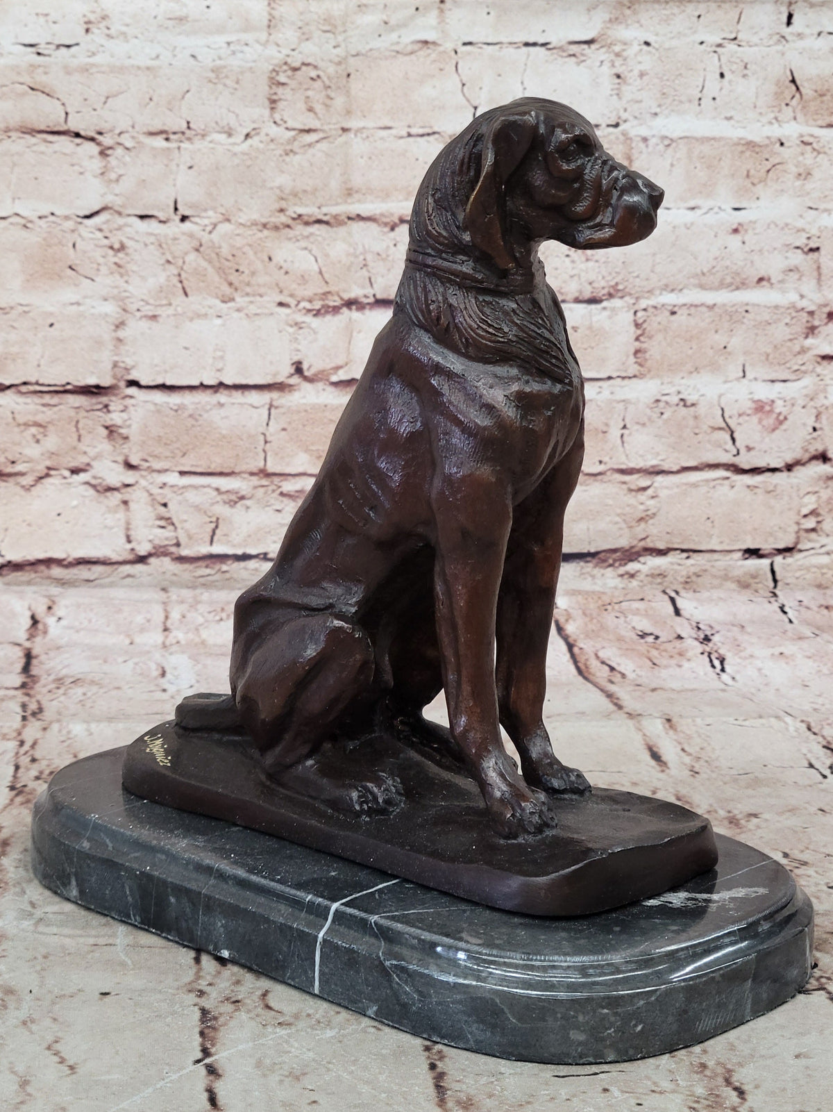 Bronze Dog Sculpture – Noble Canine Guardian Statue on Marble Base