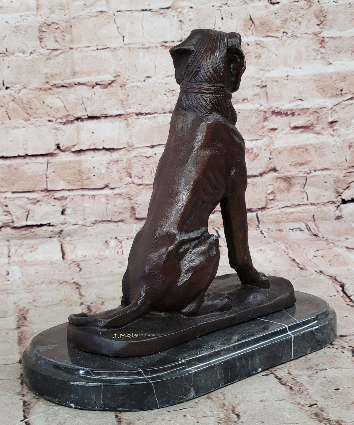 Bronze Dog Sculpture – Noble Canine Guardian Statue on Marble Base