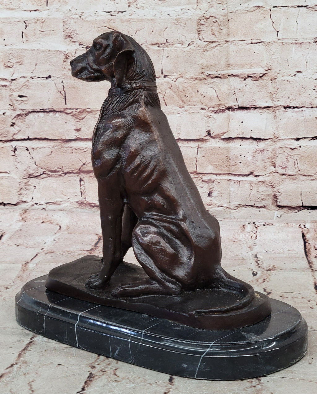 Bronze Dog Sculpture – Noble Canine Guardian Statue on Marble Base
