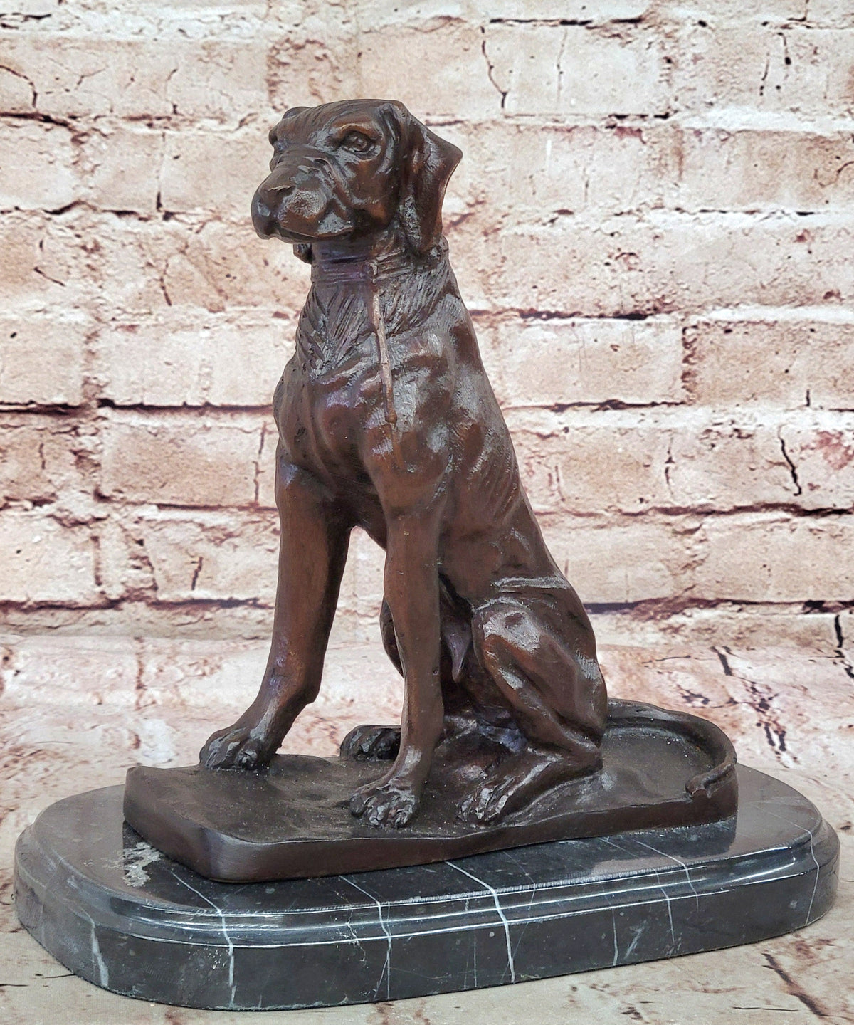 Bronze Dog Sculpture – Noble Canine Guardian Statue on Marble Base