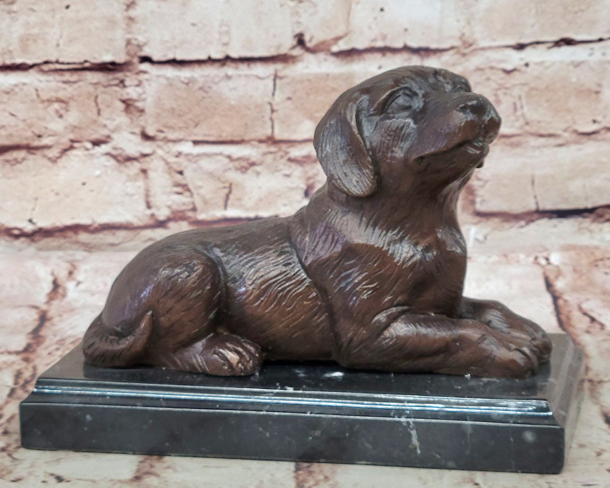 Bronze Puppy Sculpture – Adorable Dog Figurine on Marble Base