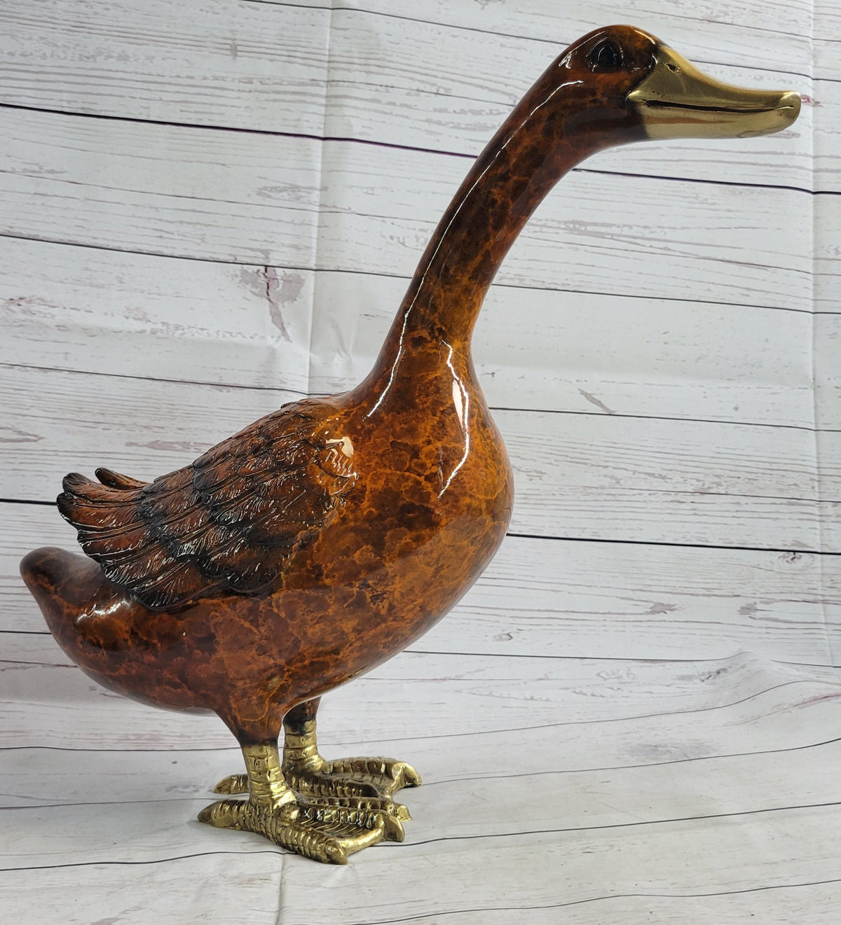 Austrian Vienna Bronze Garden Duck Highly Detailed Colors Statue 15" x 17"
