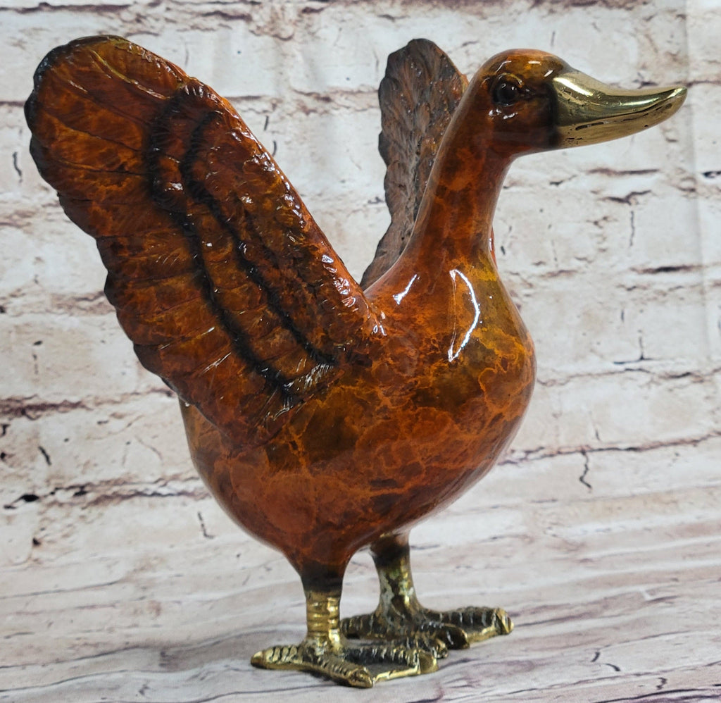 Colorful Bronze Metal Sculpture of Duck Flapping Wings Art Figure Signed J. Moigniez
