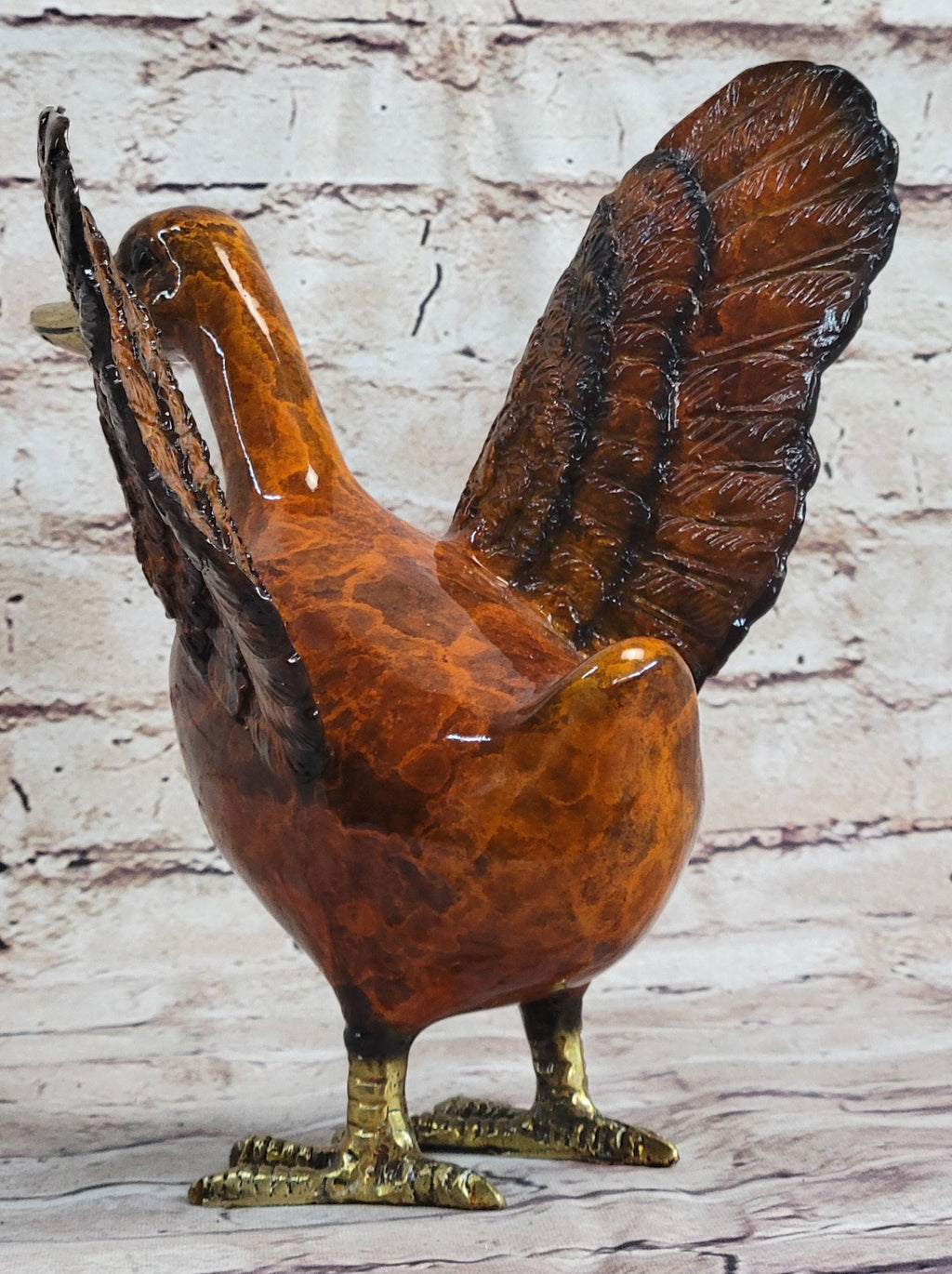 Colorful Bronze Metal Sculpture of Duck Flapping Wings Art Figure Signed J. Moigniez