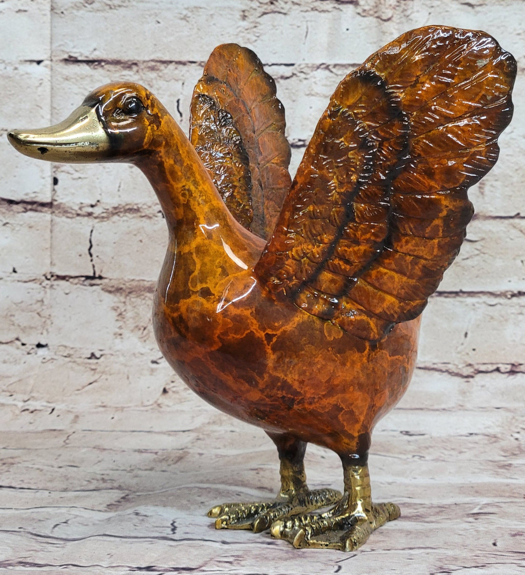 Colorful Bronze Metal Sculpture of Duck Flapping Wings Art Figure Signed J. Moigniez