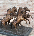Bronze Roman Gladiator Warrior Chariot Sculpture with Rearing Horses