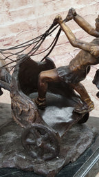 Bronze Roman Gladiator Warrior Chariot Sculpture with Rearing Horses
