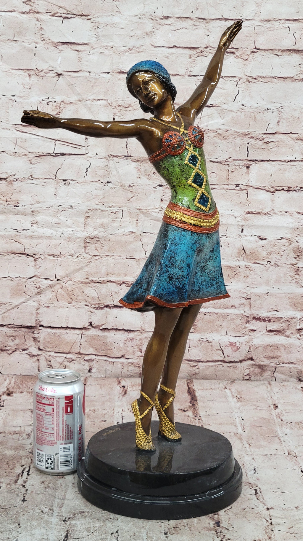 Colorful Art Deco Dancer Bronze Sculpture on Marble Base
