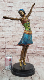 Colorful Art Deco Dancer Bronze Sculpture on Marble Base