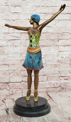 Colorful Art Deco Dancer Bronze Sculpture on Marble Base