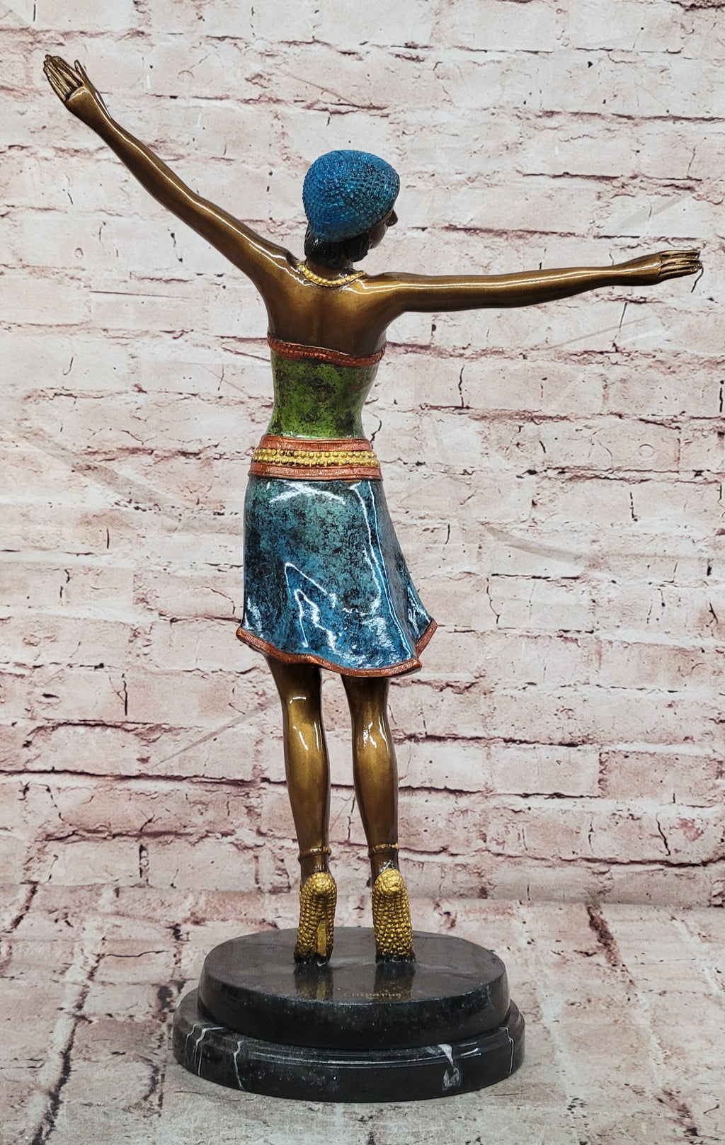 Colorful Art Deco Dancer Bronze Sculpture on Marble Base