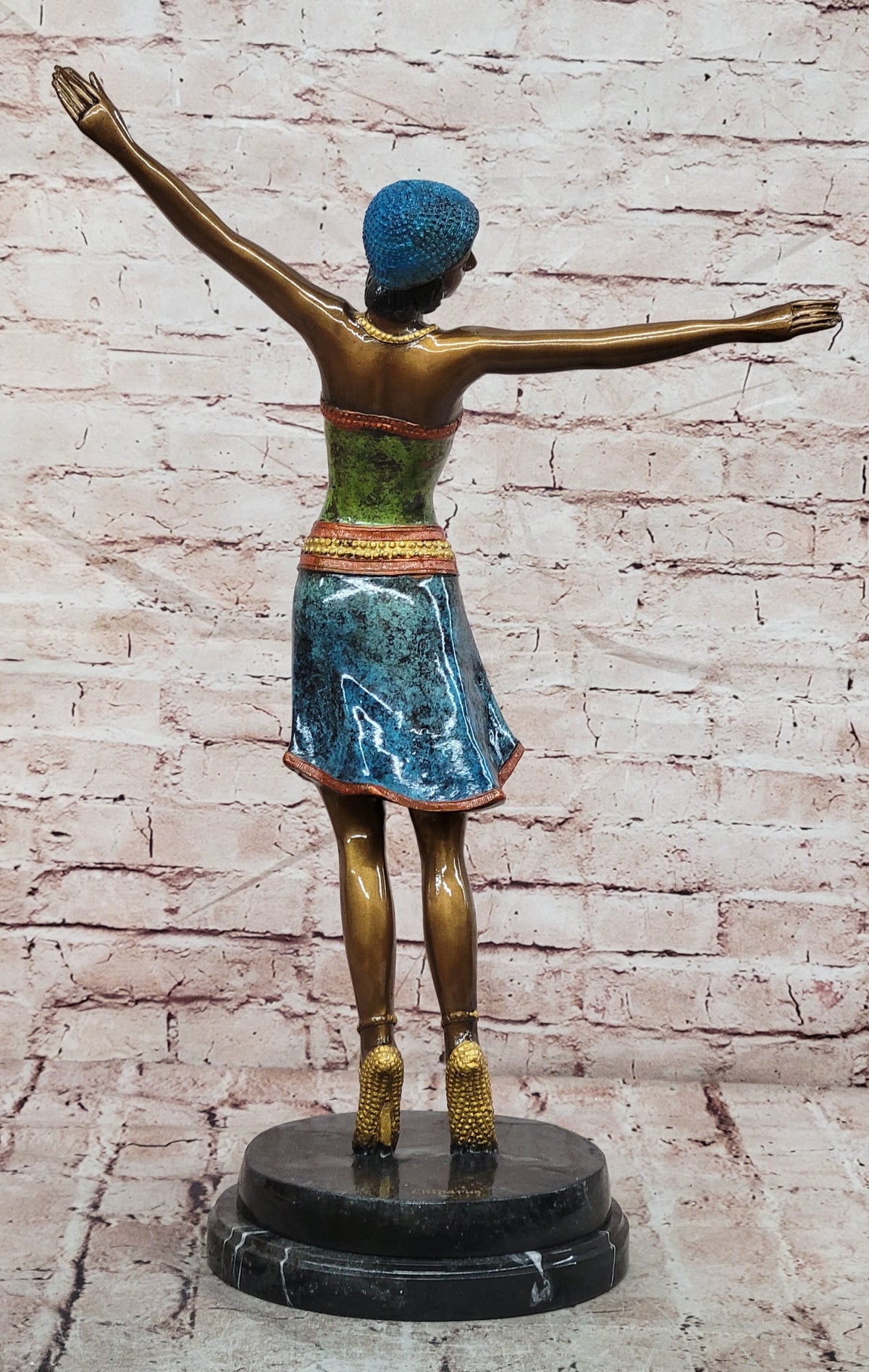 Colorful Art Deco Dancer Bronze Sculpture on Marble Base